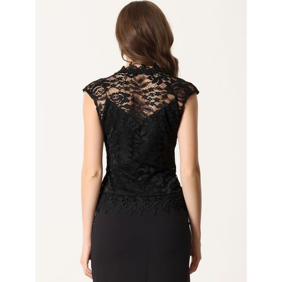 Floral Lace Shrug Wedding Guest Cap Sleeve Sheer Bolero Cardigan Black - Picture 3 of 6